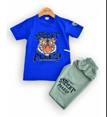 Triliya-Erkek Çocuk Kaplan Baskılı Likralı Tişört & Kapri Takımı - Modern ve Şık - 3