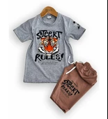 Triliya-Erkek Çocuk Kaplan Baskılı Likralı Tişört & Kapri Takımı - Modern ve Şık - 8