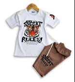 Triliya-Erkek Çocuk Kaplan Baskılı Likralı Tişört & Kapri Takımı - Modern ve Şık - 7