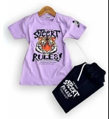 Triliya-Erkek Çocuk Kaplan Baskılı Likralı Tişört & Kapri Takımı - Modern ve Şık - 1