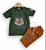 Triliya-Erkek Çocuk Kaplan Baskılı Likralı Tişört & Kapri Takımı - Modern ve Şık - 6