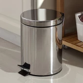 5 Litre Paslanma Krom 2'li Banyo Seti Pedallı Çöp Kovası Wc Klozet Tuvalet Fırça Seti Banyo - 3