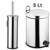 5 Litre Paslanma Krom 2'li Banyo Seti Pedallı Çöp Kovası Wc Klozet Tuvalet Fırça Seti Banyo - 1