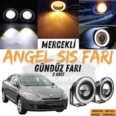 Renault Fluence 2009-2016 Uyumlu Üniversal Mercekli Angel Sis Farı Metal Su Geçirmez 76 mm Turuncu Halkalı Gündüz Farı Angel Eyes 2 Adet - 1