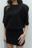 Kısa Kol Vatkalı Penye Elbise - 4