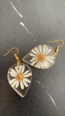 Damla Şekil Şeffaf Renkli Kurutulmuş Gerçek Beyaz Papatya Süslü Gold Aksesuar Küpe El Yapımı Epoksi thumbnail 6