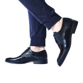 Erkek Hakiki Deri Siyah Rugan Klasik Ayakkabı - 4