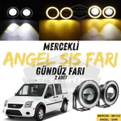 Ford Transit Connect 2002-2013 Uyumlu Üniversal Mercekli Angel Sis Farı Metal Su Geçirmez 76 mm Sarı Halkalı Gündüz Farı Angel Eyes 2 Adet - 1