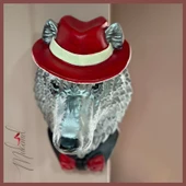 Kırmızı Duvar Heykeli Kurt Gangster (SANAT, KALPSİZ, BENCİL, MAFYA, PATRON) Tasarımları thumbnail 6