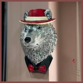 Kırmızı Duvar Heykeli Kurt Gangster (SANAT, KALPSİZ, BENCİL, MAFYA, PATRON) Tasarımları thumbnail 3