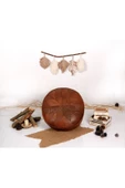 Şok Fiyat ! El Yapımı Hakiki Deri Vintage / Bohem /art Deco Puf Yer Minder 60cm Dolgusuz - 7