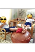 Şok Fiyat ! El Yapımı Hakiki Deri Vintage / Bohem /art Deco Puf Yer Minder 60cm Dolgusuz - 4