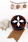 Şok Fiyat Açılışa Özel %50 Off! Art Deco El Yapımı Hakiki Deri Orijinal Bohem Ottoman Puf Minder60cm thumbnail 1