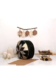Şok Fiyat Açılışa Özel %50 Off! Art Deco El Yapımı Hakiki Deri Orijinal Bohem Ottoman Puf Minder60cm thumbnail 2