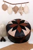 Dolgulu! Art Deco Iskandinav El Yapımı Hakiki Deri Orijinal Bohem Ottoman Puf Yer Minderi 60x30cm - 5