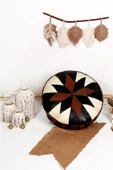 Açılışa Özel Dolgulu ! El Yapımı Hakiki Deri Orijinal Bohem Ottoman Puf Yer Minderi 60x30cm thumbnail 1