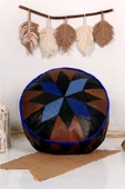 Açılışa Özel Dolgulu ! El Yapımı Hakiki Deri Orijinal Bohem Ottoman Puf Yer Minderi 60x30cm thumbnail 6