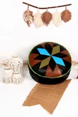 Şok Fiyat Açılışa Özel %50 Off! Art Deco El Yapımı Hakiki Deri Orijinal Bohem Ottoman Puf Minder60cm thumbnail 1