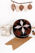 Açılışa Özel Dolgulu ! El Yapımı Hakiki Deri Orijinal Bohem Ottoman Puf Yer Minderi 60x30cm - 1