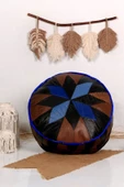 Açılışa Özel Dolgulu ! El Yapımı Hakiki Deri Orijinal Bohem Ottoman Puf Yer Minderi 60x30cm thumbnail 1