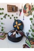 Şok Fiyat Açılışa Özel %50 Off! Art Deco El Yapımı Hakiki Deri Orijinal Bohem Ottoman Puf Minder60cm - 1