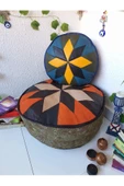 Şok Fiyat Açılışa Özel %50 Off! Art Deco El Yapımı Hakiki Deri Orijinal Bohem Ottoman Puf Minder60cm thumbnail 2