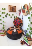 Şok Fiyat Açılışa Özel %50 Off! Art Deco El Yapımı Hakiki Deri Orijinal Bohem Ottoman Puf Minder60cm thumbnail 1