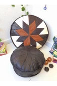Şok Fiyat Açılışa Özel %50 Off! Art Deco El Yapımı Hakiki Deri Orijinal Bohem Ottoman Puf Minder60cm thumbnail 7