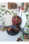 Şok Fiyat Açılışa Özel %50 Off! Art Deco El Yapımı Hakiki Deri Orijinal Bohem Ottoman Puf Minder60cm thumbnail 2