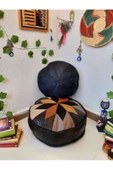 Şok Fiyat Açılışa Özel %50 Off! Art Deco El Yapımı Hakiki Deri Orijinal Bohem Ottoman Puf Minder60cm - 7