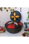 Şok Fiyat Açılışa Özel %50 Off! Art Deco El Yapımı Hakiki Deri Orijinal Bohem Ottoman Puf Minder60cm - 2