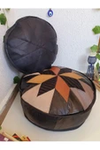 Şok Fiyat Açılışa Özel %50 Off! Art Deco El Yapımı Hakiki Deri Orijinal Bohem Ottoman Puf Minder60cm - 4