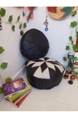 Şok Fiyat Açılışa Özel %50 Off! Art Deco El Yapımı Hakiki Deri Orijinal Bohem Ottoman Puf Minder60cm thumbnail 2