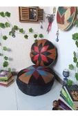 Şok Fiyat Açılışa Özel %50 Off! Art Deco El Yapımı Hakiki Deri Orijinal Bohem Ottoman Puf Minder60cm thumbnail 1