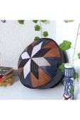 Art Deco El Yapımı Hakiki Deri Orijinal Bohem Ottoman Puf Minder60cm - 7
