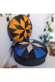 Şok Fiyat Açılışa Özel %50 Off! Art Deco El Yapımı Hakiki Deri Orijinal Bohem Ottoman Puf Minder60cm thumbnail 4
