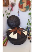El Yapımı Hakiki Deri Orijinal Bohem Ottoman Puf Minder60cm thumbnail 4