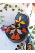 Şok Fiyat Açılışa Özel %50 Off! Art Deco El Yapımı Hakiki Deri Orijinal Bohem Ottoman Puf Minder60cm thumbnail 5