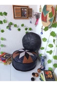 Art Deco El Yapımı Hakiki Deri Orijinal Bohem Ottoman Puf Minder60cm - 1