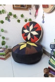 Şok Fiyat Açılışa Özel %50 Off! Art Deco El Yapımı Hakiki Deri Orijinal Bohem Ottoman Puf Minder60cm - 6