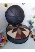 Şok Fiyat Açılışa Özel %50 Off! Art Deco El Yapımı Hakiki Deri Orijinal Bohem Ottoman Puf Minder60cm - 5