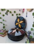 Şok Fiyat Açılışa Özel %50 Off! Art Deco El Yapımı Hakiki Deri Orijinal Bohem Ottoman Puf Minder60cm - 2