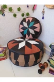 Şok Fiyat Açılışa Özel %50 Off! Art Deco El Yapımı Hakiki Deri Orijinal Bohem Ottoman Puf Minder60cm thumbnail 5