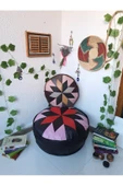 Şok Fiyat Açılışa Özel %50 Off! Art Deco El Yapımı Hakiki Deri Orijinal Bohem Ottoman Puf Minder60cm - 1