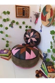 Şok Fiyat Açılışa Özel %50 Off! Art Deco El Yapımı Hakiki Deri Orijinal Bohem Ottoman Puf Minder60cm - 1