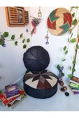 Şok Fiyat Açılışa Özel %50 Off! Art Deco El Yapımı Hakiki Deri Orijinal Bohem Ottoman Puf Minder60cm - 4