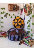 El Yapımı Hakiki Deri Bohem Ottoman Puf Yer Minder Ikili 60-40 cm Set Of 2 - 7