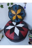 Şok Fiyat Açılışa Özel %50 Off! Art Deco El Yapımı Hakiki Deri Orijinal Bohem Ottoman Puf Minder60cm - 3