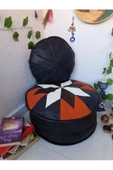 Art Deco El Yapımı Hakiki Deri Orijinal Bohem Ottoman Puf Minder60cm - 4