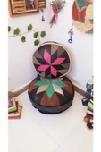 El Yapımı Hakiki Deri Orijinal Bohem Ottoman Puf Minder60cm - 4